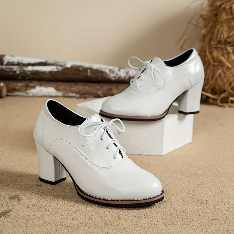 Levoire | Chaussures Pour Femmes Élégantes À Talons Épais Et Avec Lacets Blanc