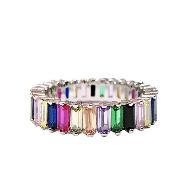 Levoire | Bague géométrique colorée pour femmes avec zircon en arc-en-ciel