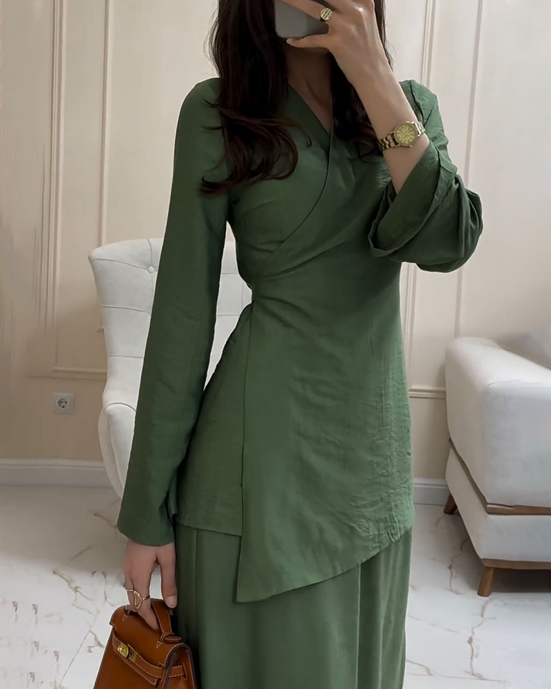 Levoire | Robe En Lin Verte À Manches Longues