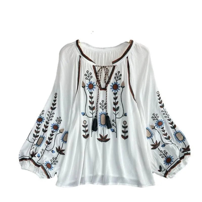 Levoire | Chemise à col rond pour femmes avec broderie