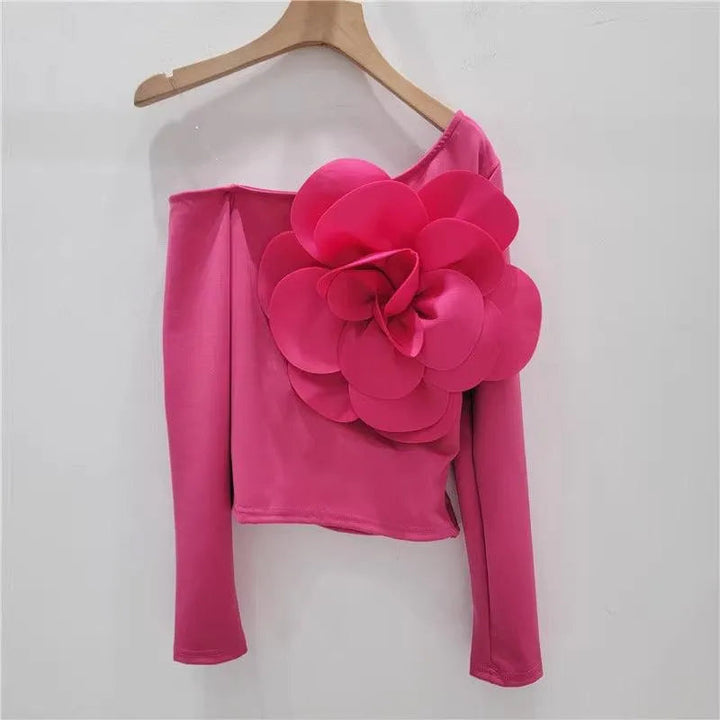Levoire | T-shirt à manches longues 3D avec fleur Rosenrot Taille libre