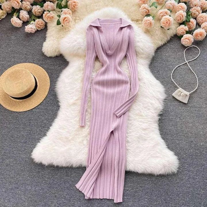 Levoire | Robe à manches longues en tricot extensible Rouge foncé Une taille