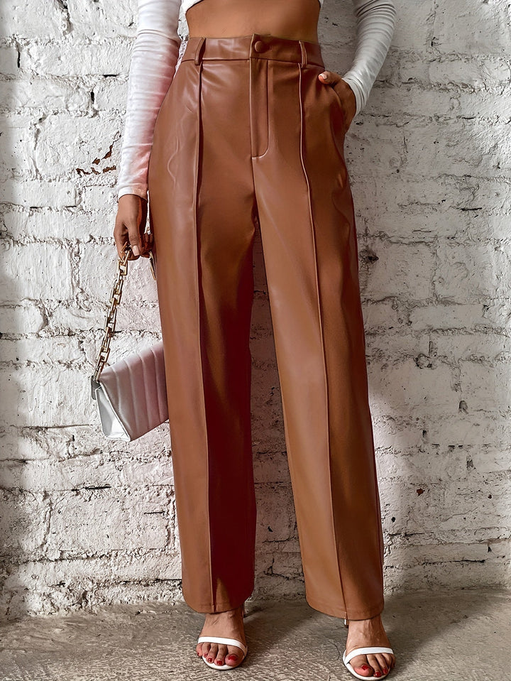 Levoire | Pantalons Taille Haute Confortables Avec Jambe Droite Et Poches Lumière brune