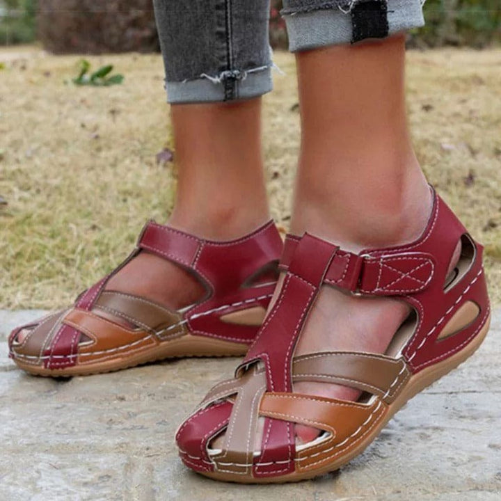 Levoire | Sandales Compensées En Cuir Pour Femmes Contrastées Rot