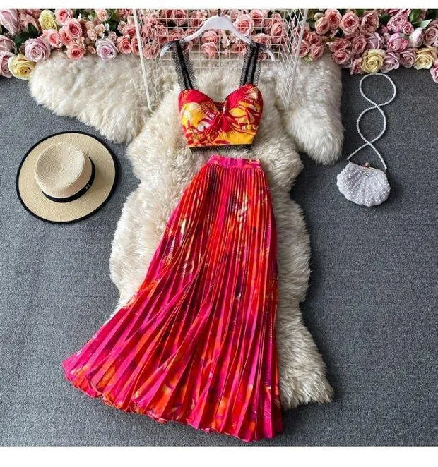 Levoire | Ensemble sans manches à deux pièces avec motif floral