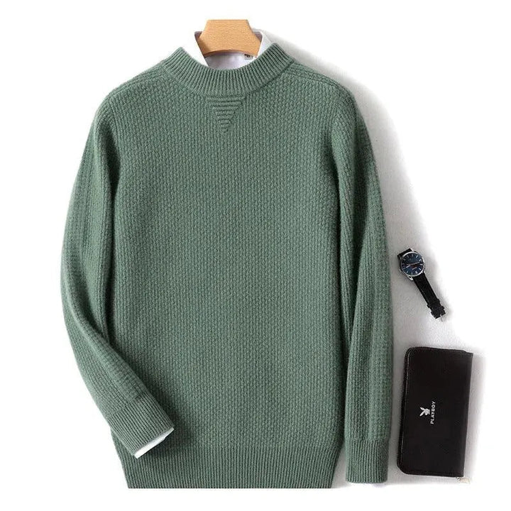 Levoire | Pull-over pour homme en cachemire, tricoté décontracté, avec étiquette de col Haricots Verts