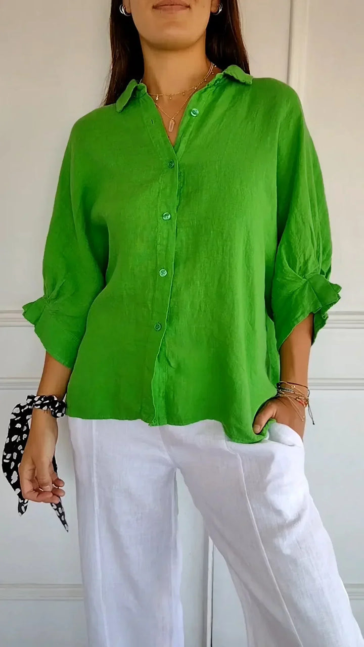 Levoire | Chemise à motif noué en coton et lin Vert