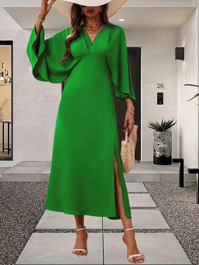 Levoire | Robe À Ligne A Avec Des Manches À Volants Vert émeraude