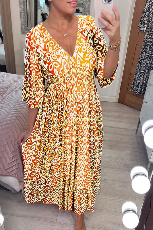 Levoire | Robe À Fleurs Bohémiène À Décolleté En V Décontractée Jaune
