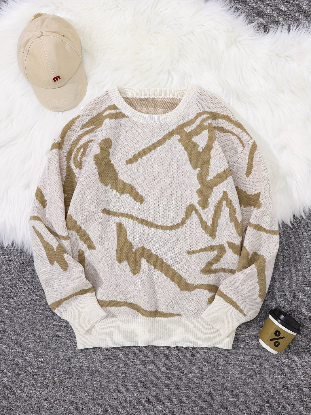 Levoire | Pull Homme Stylé Avec Impression Graffiti Champagne