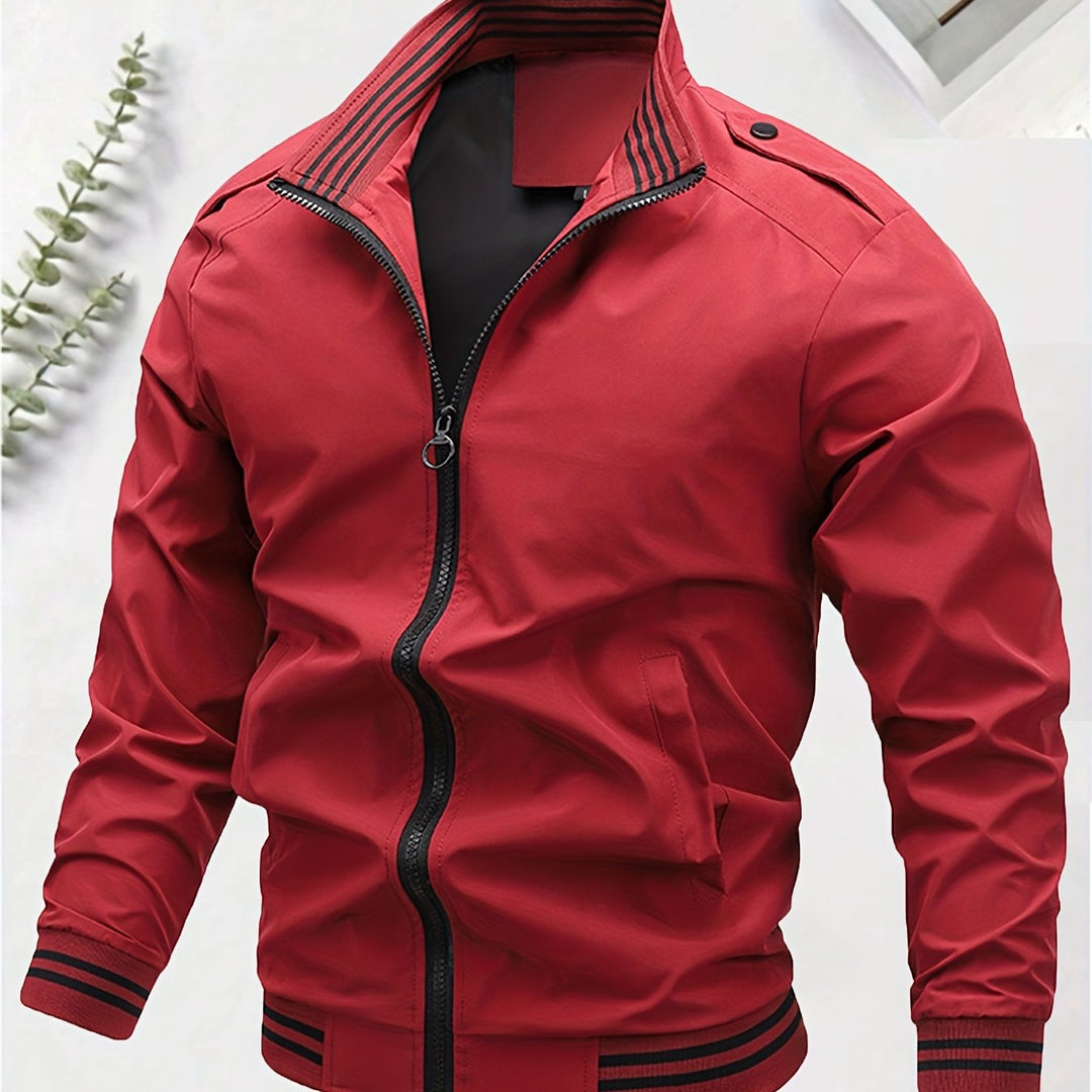 Levoire | Khaki Veste Tendance Pour Hommes Avec Fermeture Éclair Et Col Roulé Rouge foncé-A