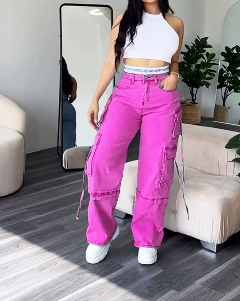 Levoire | Ceinture Taille Double Pantalon Cargo Jeans Violet