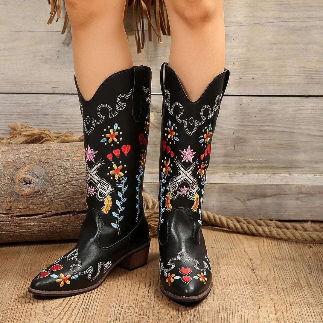 Levoire | Bottes à tige haute et semelle épaisse brodée
