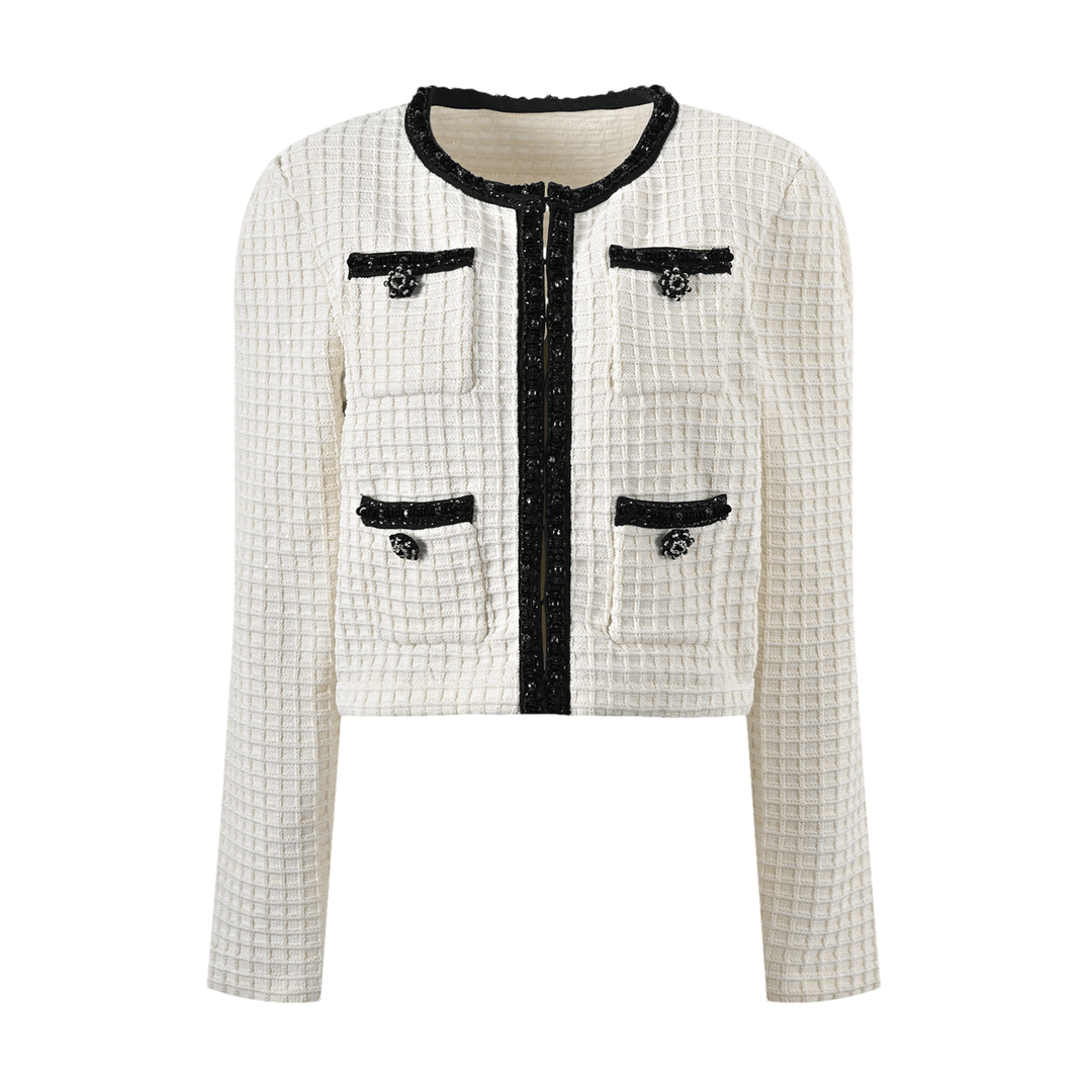 Levoire | Veste En Maille À Gaufres Blanches & Jupe Ensemble Assorti Blanc Veste
