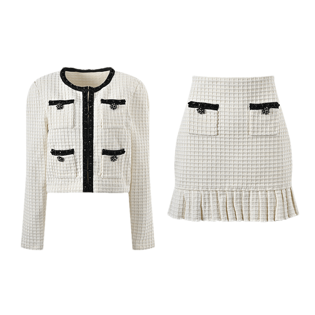 Levoire | Veste En Maille À Gaufres Blanches & Jupe Ensemble Assorti Blanc Ensemble
