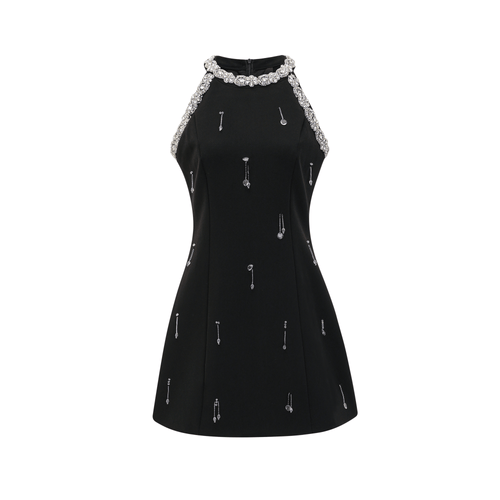 Levoire | Robe Mini Noire Opaque Avec Cristaux