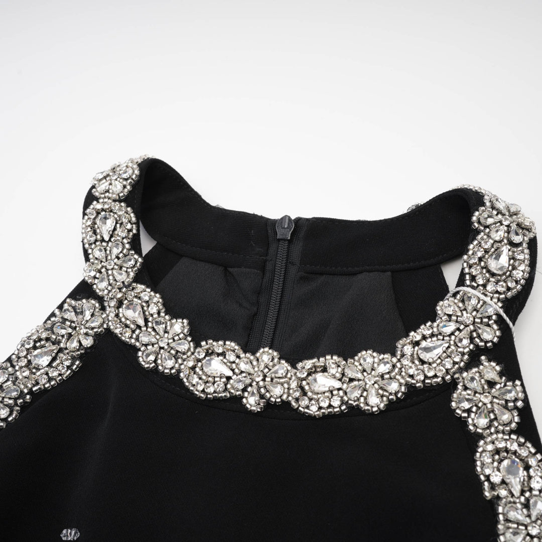 Levoire | Robe Mini Noire Opaque Avec Cristaux
