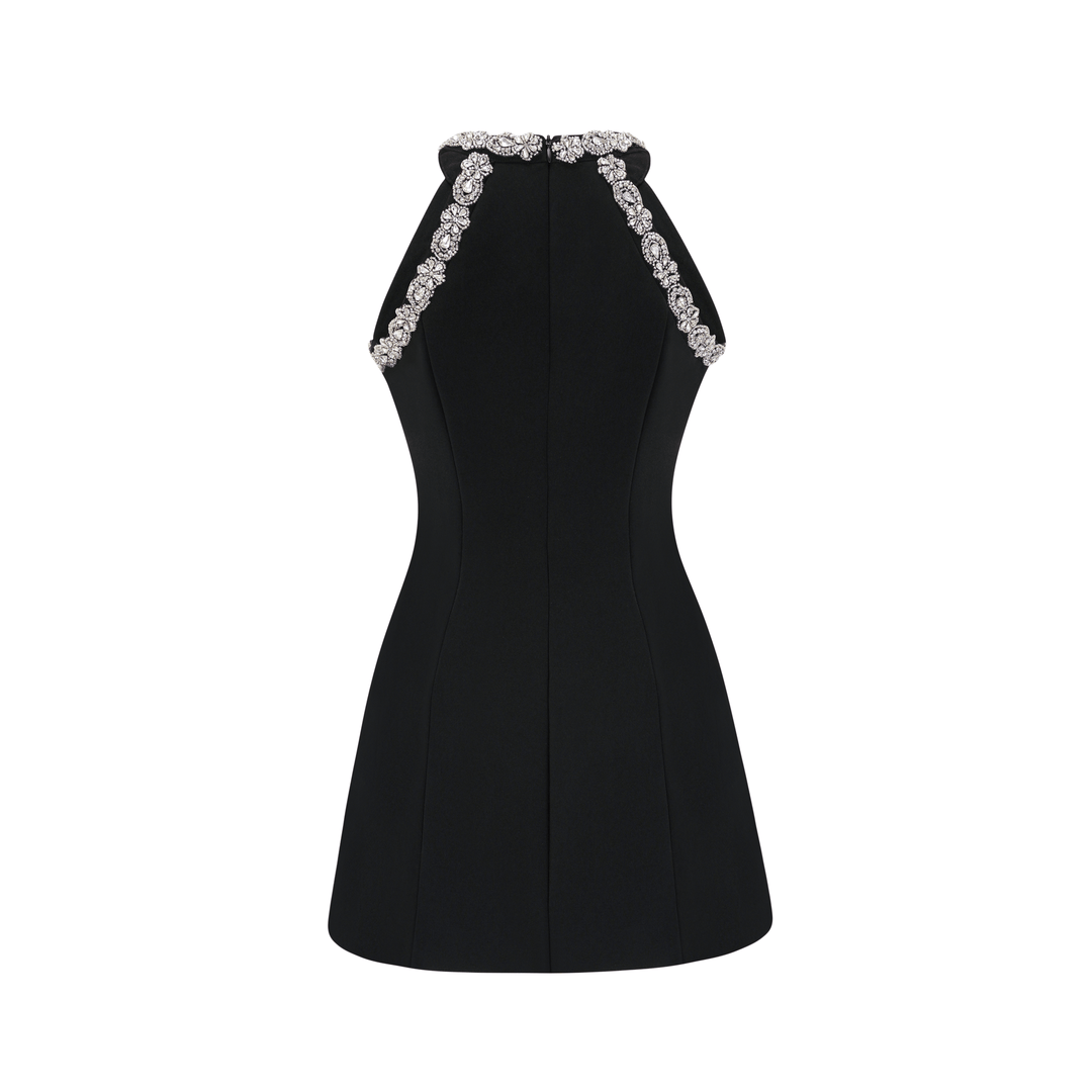 Levoire | Robe Mini Noire Opaque Avec Cristaux