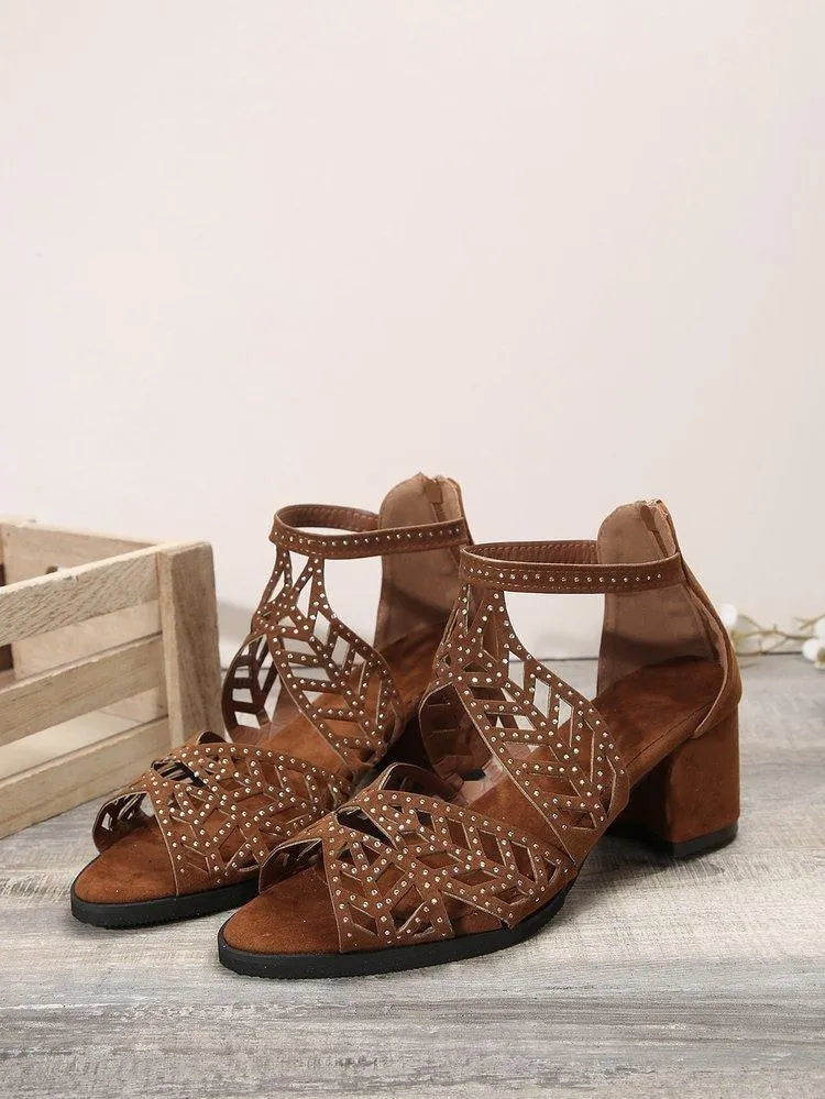 Levoire | Sandales en strass à talon épais et à boucle Brun foncé