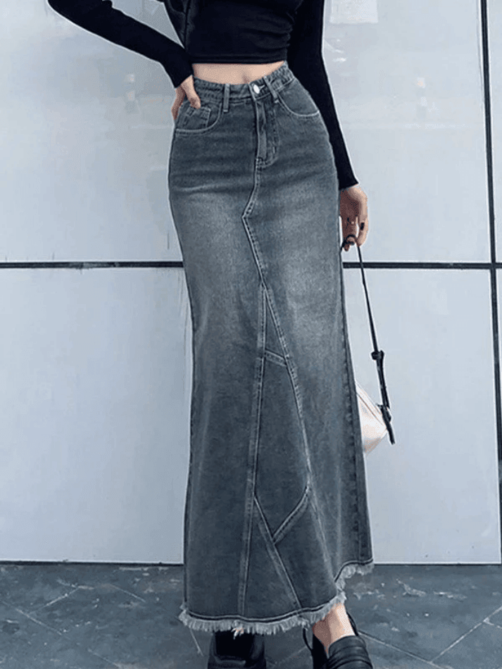 Levoire | Fente Au Dos Patchwork Jupe Longue En Denim