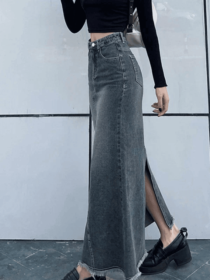 Levoire | Fente Au Dos Patchwork Jupe Longue En Denim