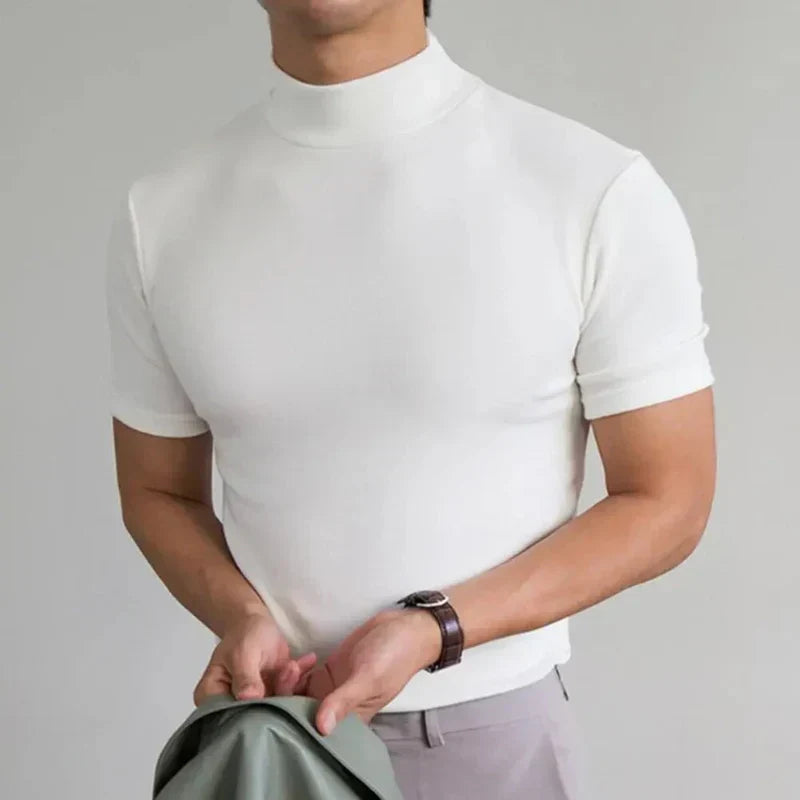Levoire | T-Shirt Pour Hommes À Col Haut Simple, Confortable Et Polyvalent Blanc