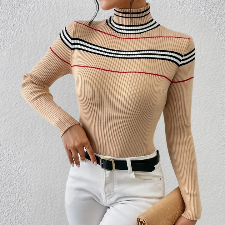 Levoire | Pull À Col Roulé Côtelé Pour Femmes Abricot