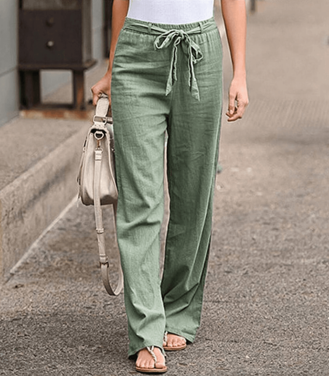Levoire | Pantalon Droit D'été Pour Femme - Cordon De Serrage Vert