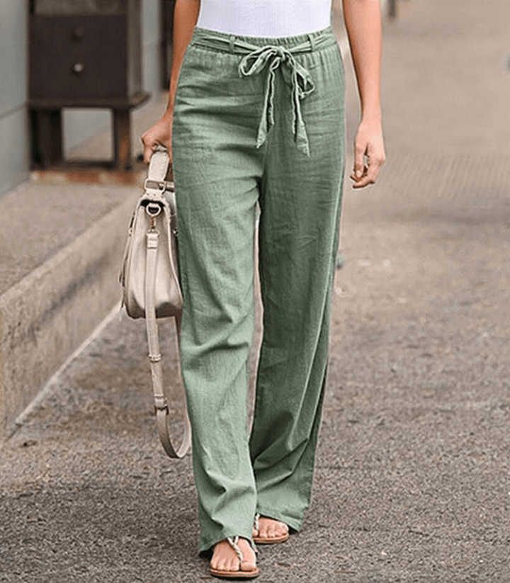 Levoire | Pantalon Droit D'été Pour Femme - Cordon De Serrage Vert