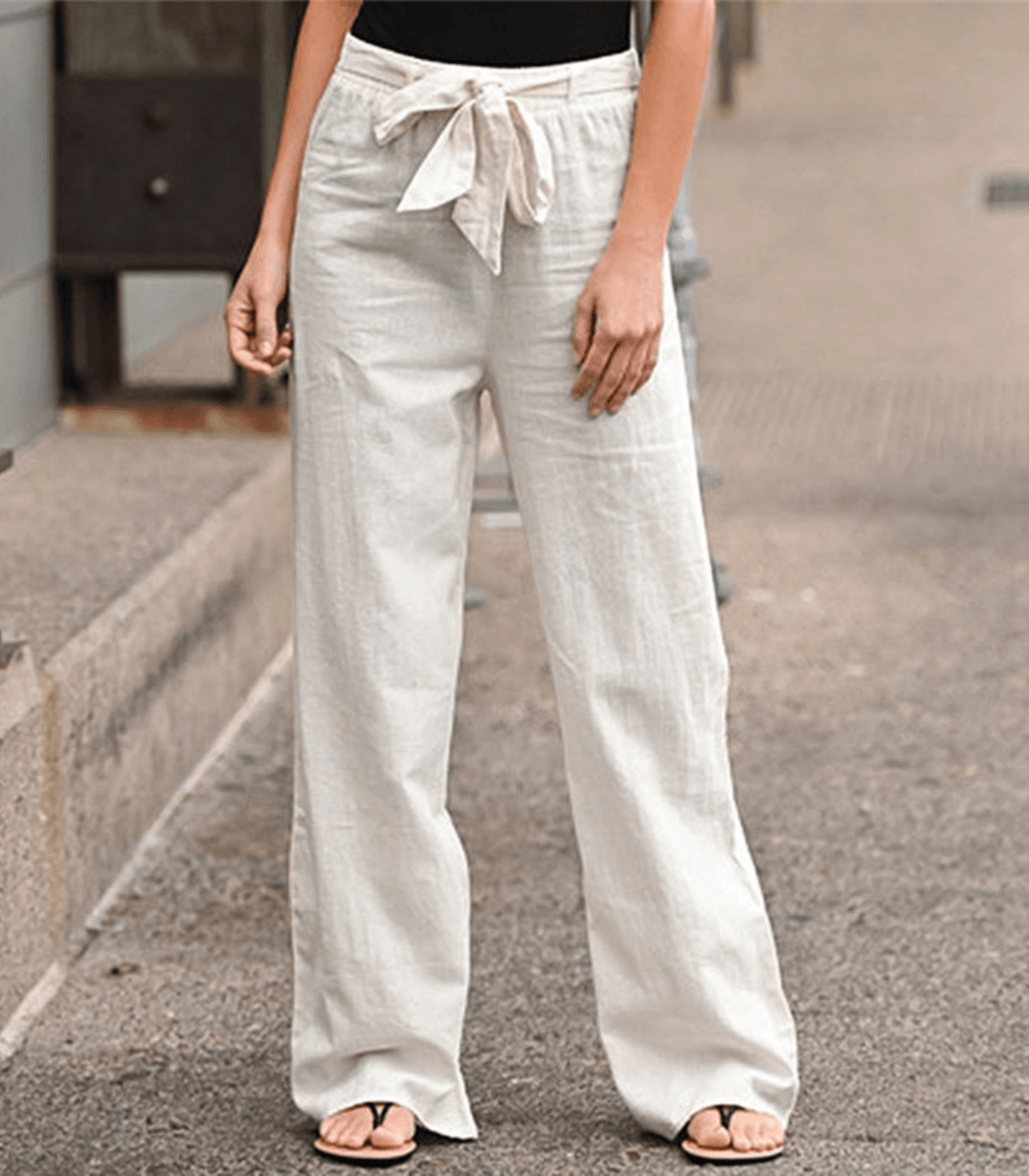 Levoire | Pantalon Droit D'été Pour Femme - Cordon De Serrage Beige