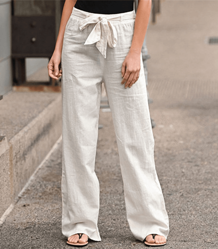 Levoire | Pantalon Droit D'été Pour Femme - Cordon De Serrage Beige