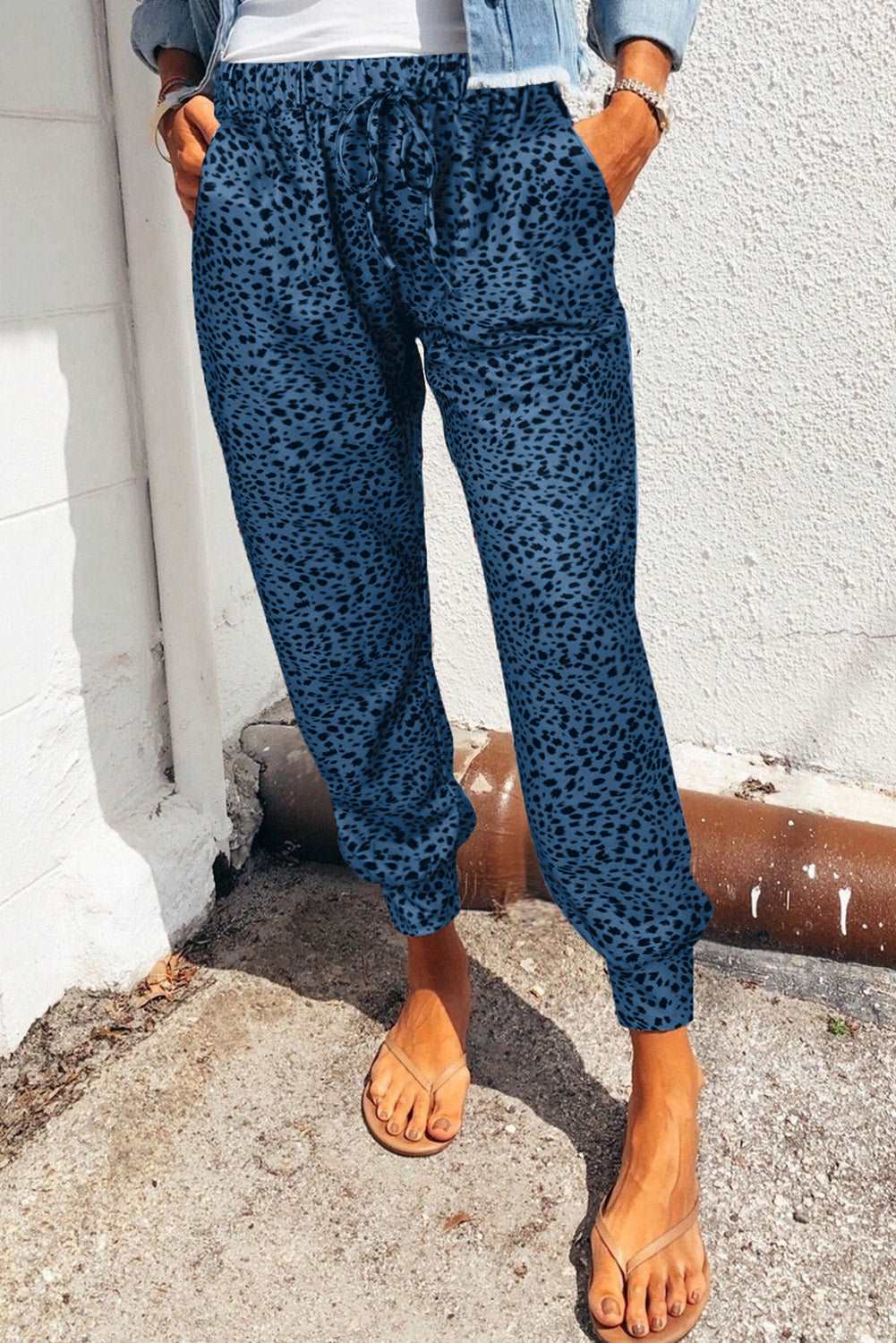 Levoire | Pantalons De Jambe De Pantalon Confortables Imprimés Léopard Avec Poches Bleu
