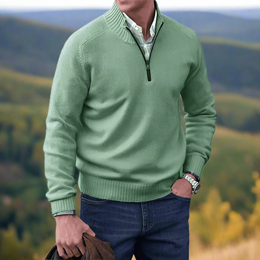 Levoire | Pull Doux En Optique Cachemire Avec Fermeture Éclair Vert