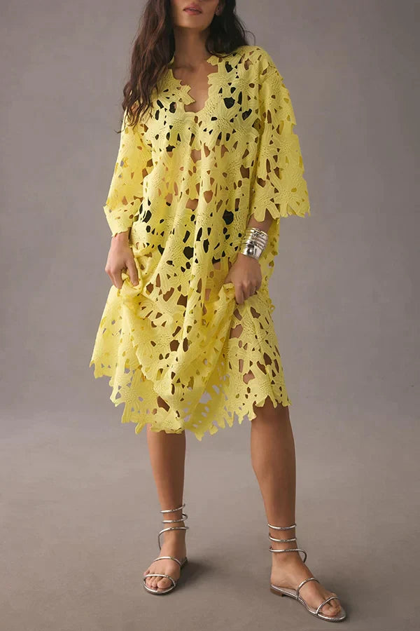 Levoire | Robe mi-longue à fleurs Jaune Une taille
