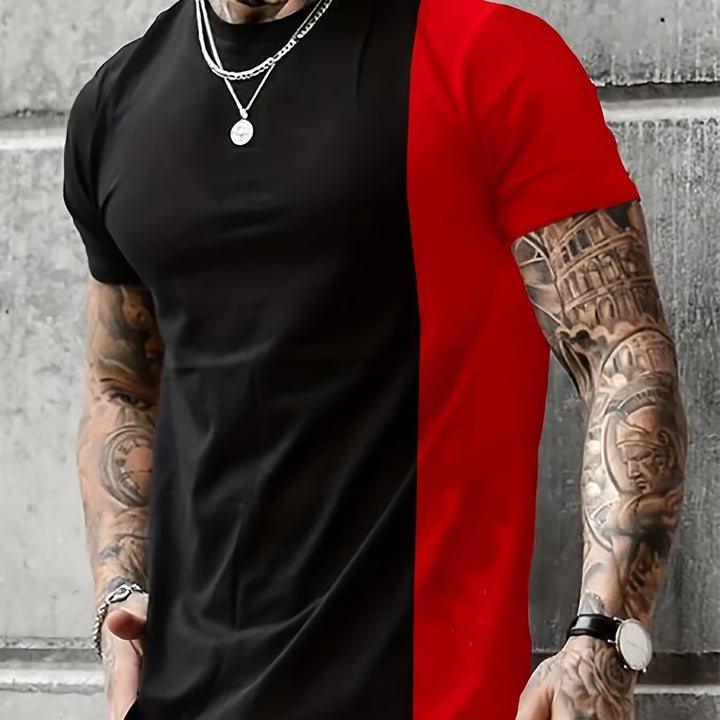 Levoire | T-Shirt Pour Hommes Avec Patchwork En Couleurs Contrastées Et Impression