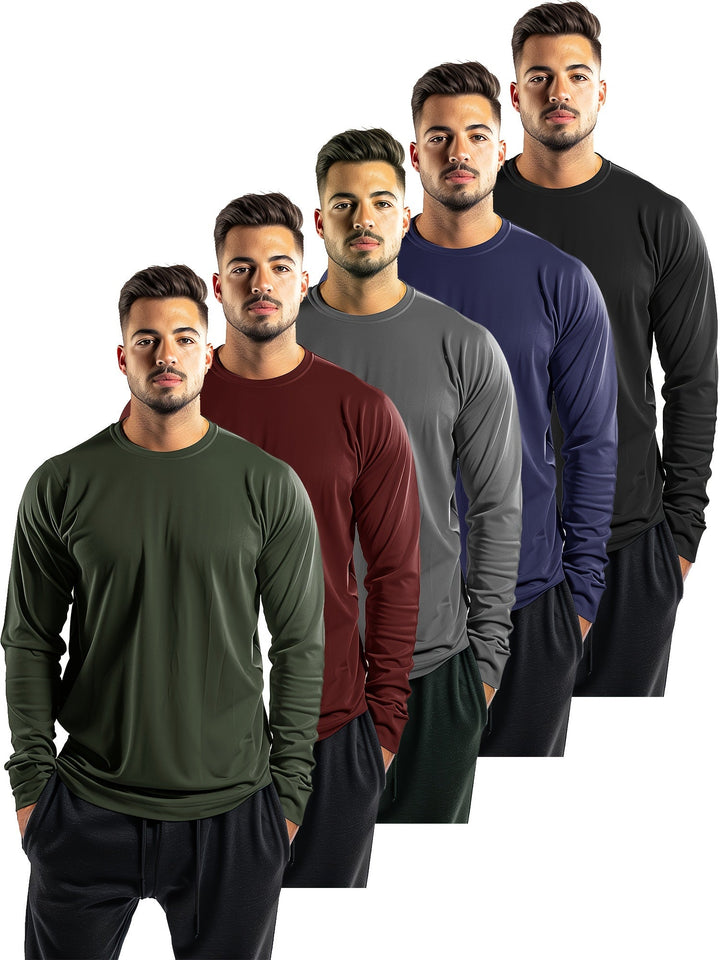 Levoire | 5-Pack T-Shirts À Manches Longues Unis Noir Gris Vin Bleu marine Vert olive