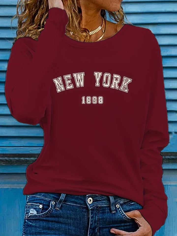 Levoire | T-Shirt À Col Rond Avec Impression New York Rouge foncé