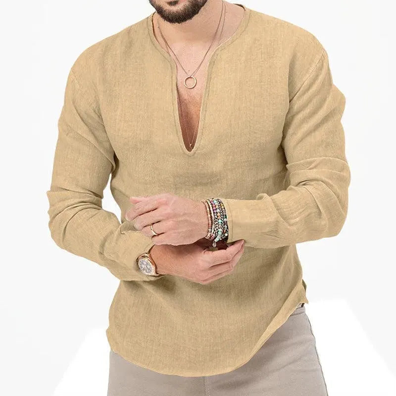 Levoire | Chemises à manches longues en lin pour hommes Khaki profond