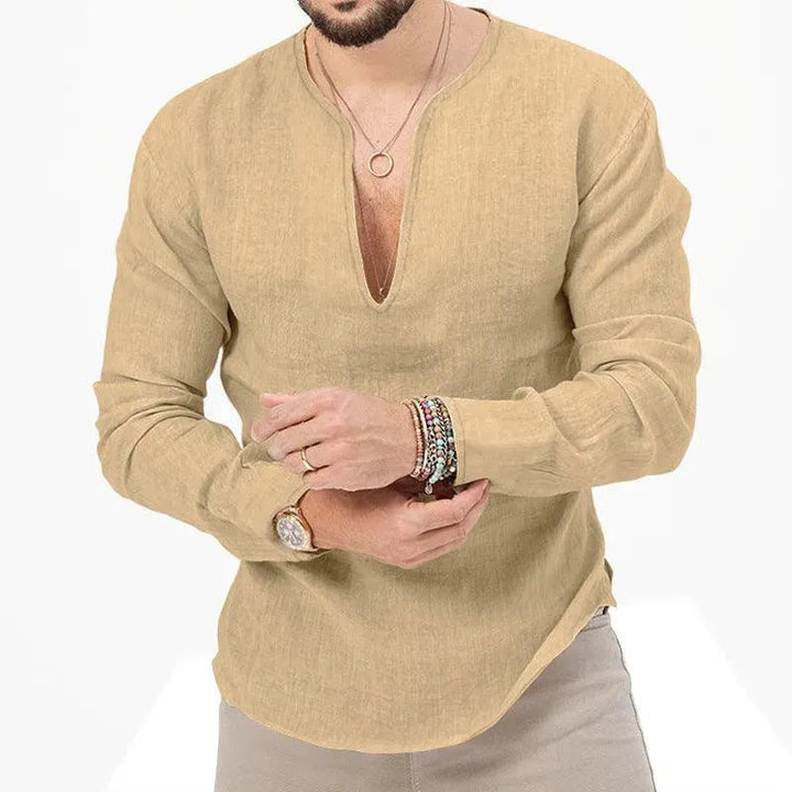 Levoire | Chemises à manches longues en lin pour hommes Khaki profond