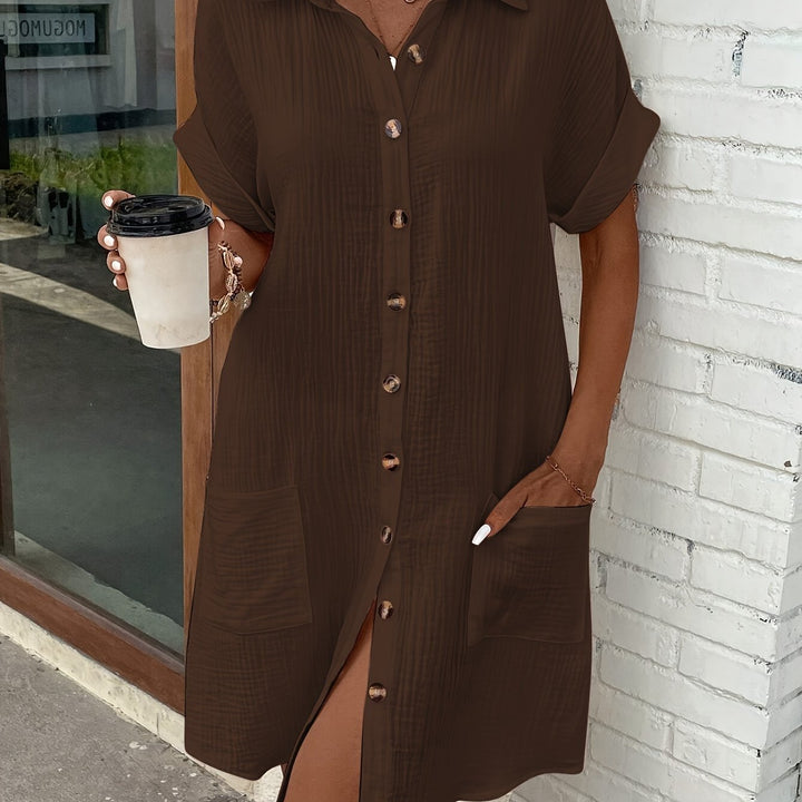 Levoire | Robe Chemise Décontractée Unie Avec Boutonnage Sur Le Devant Et Manches Courtes