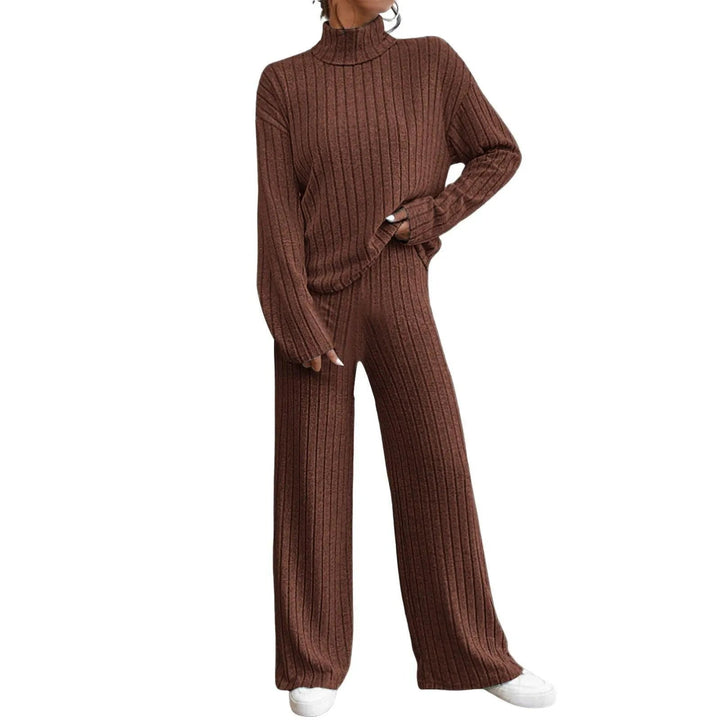 Levoire | Ensemble deux pièces composé d'une robe tricotée à manches longues pour femmes et de pantalons larges Café