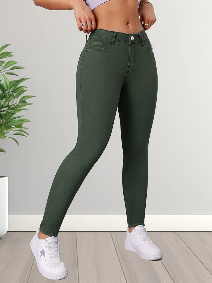 Levoire | Pantalons Skinny Stretch Olive Chic Taille Haute Olive vert 1
