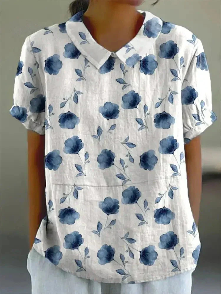 Levoire | Chemise Élégante À Fleurs Blanc avec du bleu