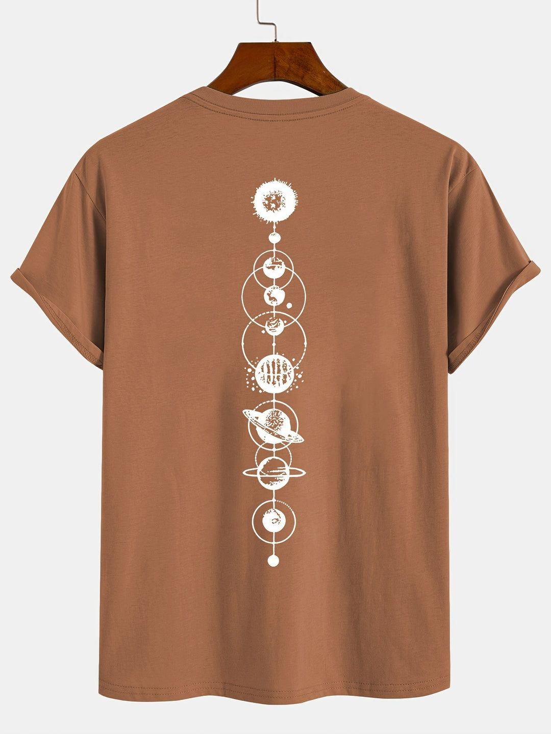 Levoire | T-Shirt Pour Hommes Rento Avec Imprimé Planètes En 100% Coton Couleur café