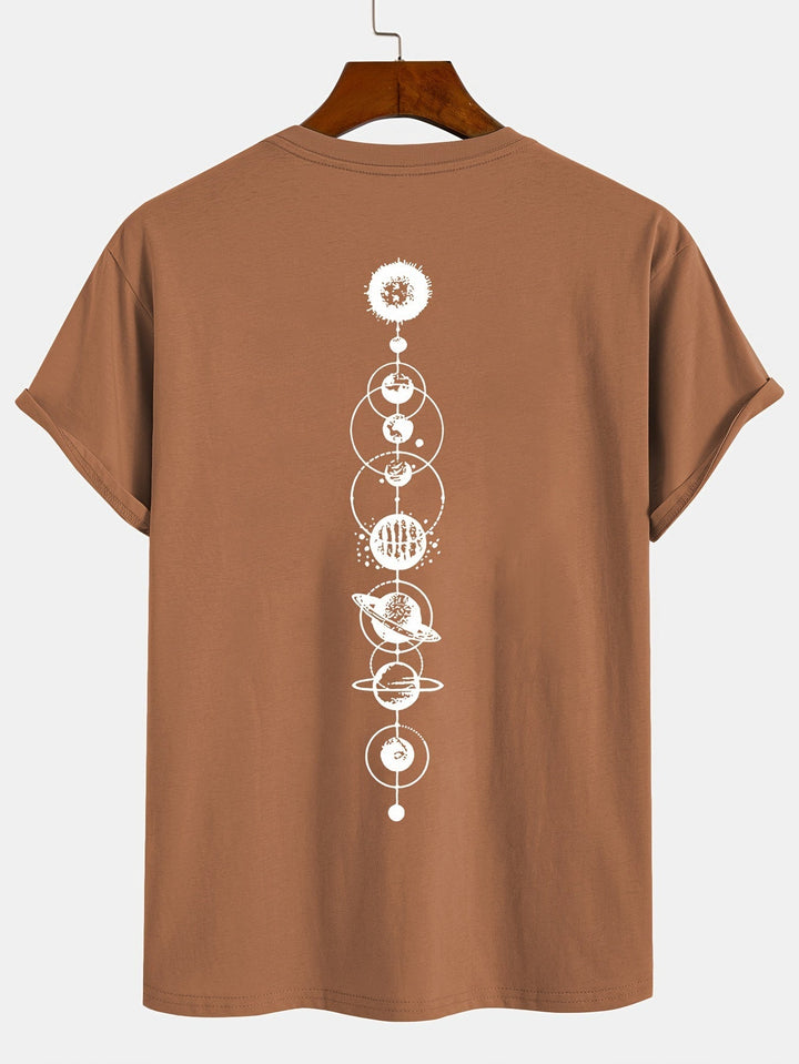 Levoire | T-Shirt Pour Hommes Rento Avec Imprimé Planètes En 100% Coton Couleur café