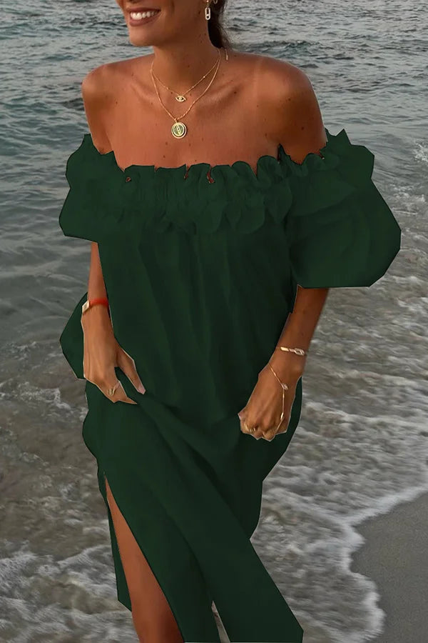 Levoire | Robe Midi À Épaules Dénudées Pour Femmes Ava Vert