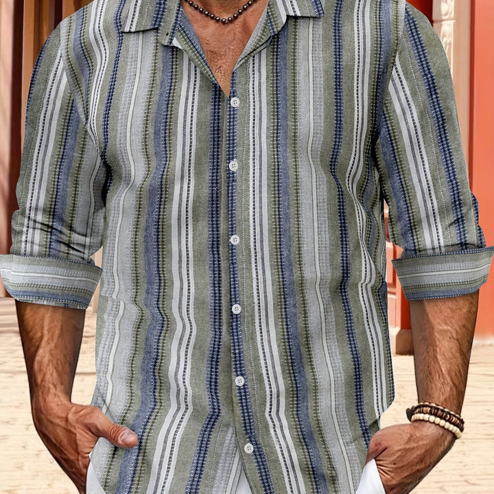 Levoire | Chemise En Coton Lin Rayée Pour Hommes Pour Un Look Décontracté