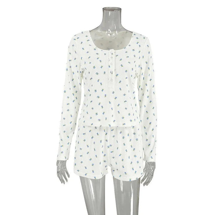 Levoire | Haus Short trousers et haut à manches longues à motif floral Blanc