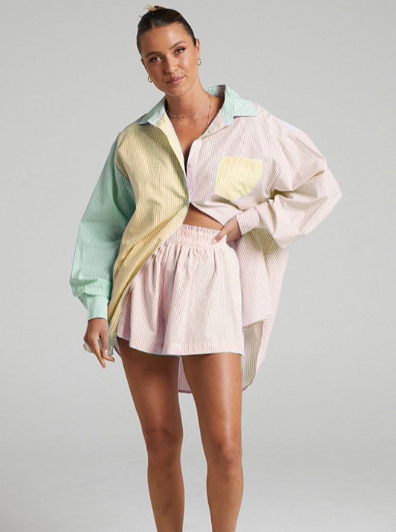 Levoire | Chemise Pastel À Manches Longues Robe Courte Décontractée Jaune
