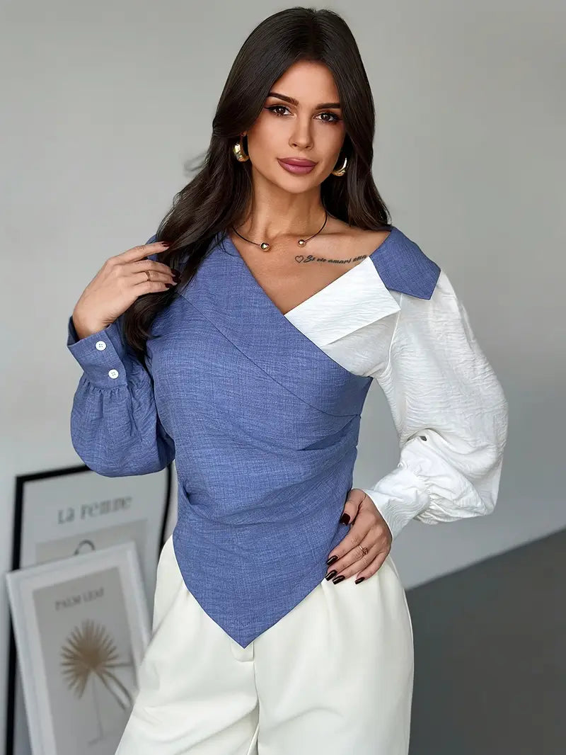 Levoire | Blouse Asymétrique Bicolore Avec Manches Atraillantes Pour Femmes 2XL